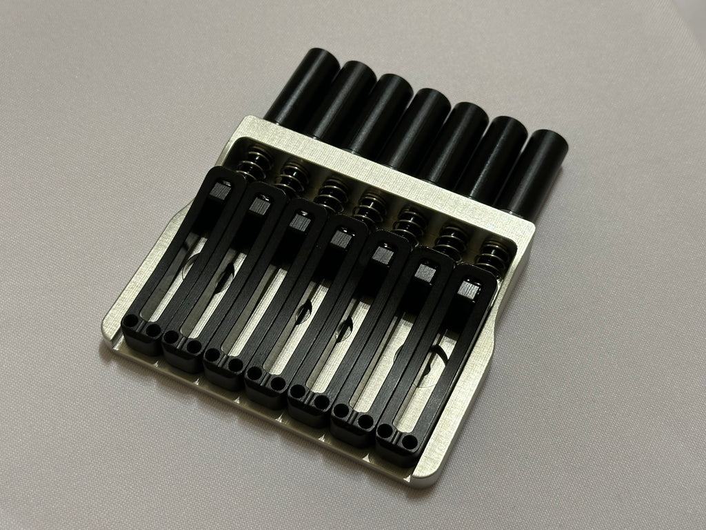Rakhvari 7 String Hardtail Bridge - Silver Baseplate / Black Hardware