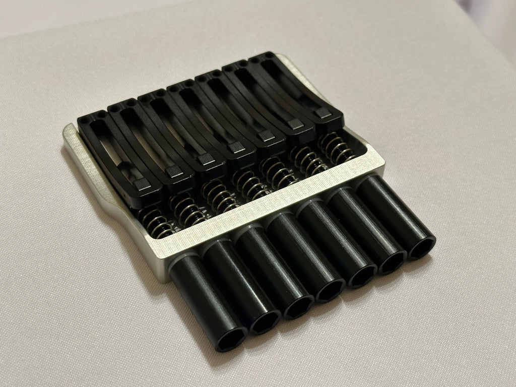 Rakhvari 7 String Hardtail Bridge - Silver Baseplate / Black Hardware
