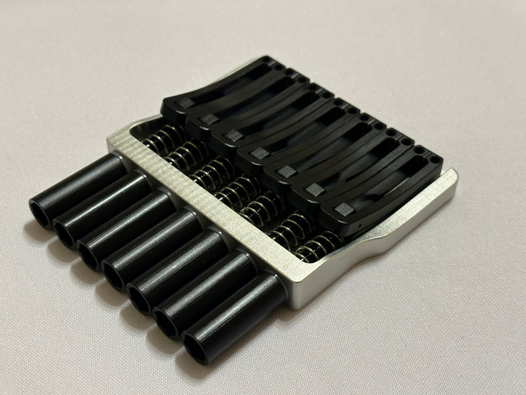 Rakhvari 7 String Hardtail Bridge - Silver Baseplate / Black Hardware