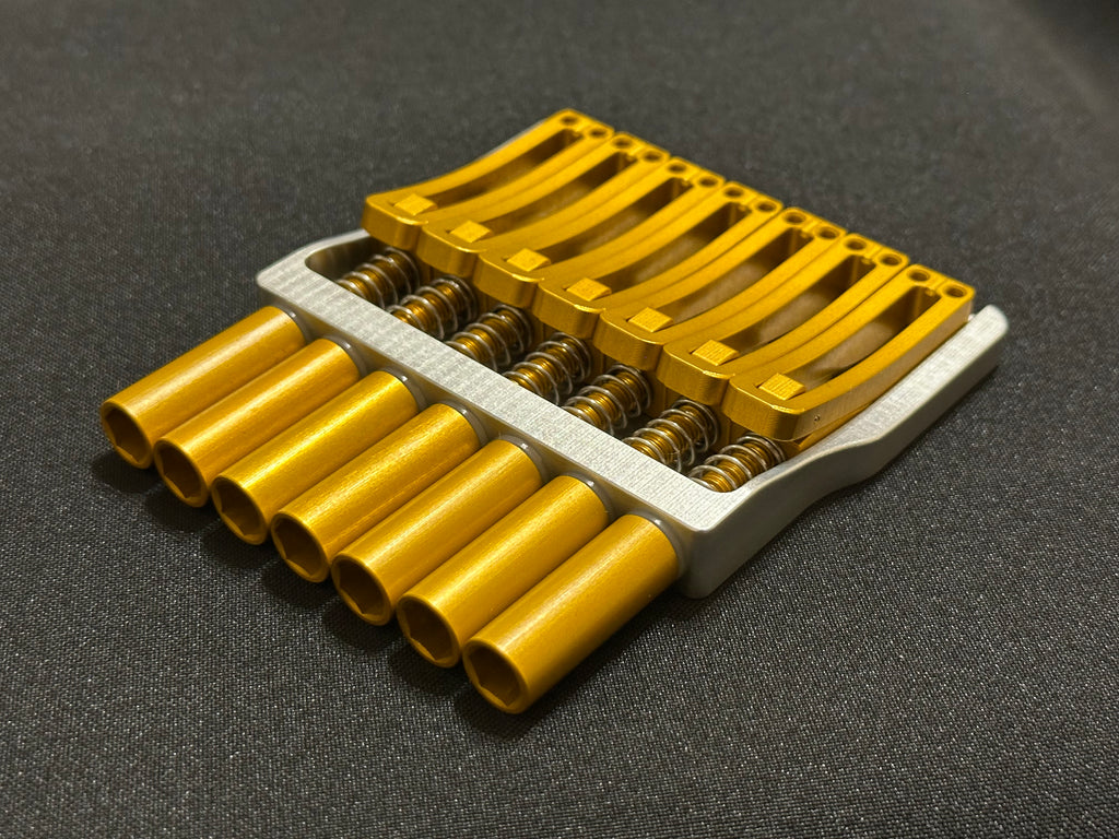 Rakhvari 7 String Hardtail Bridge - Silver Baseplate / Gold Hardware