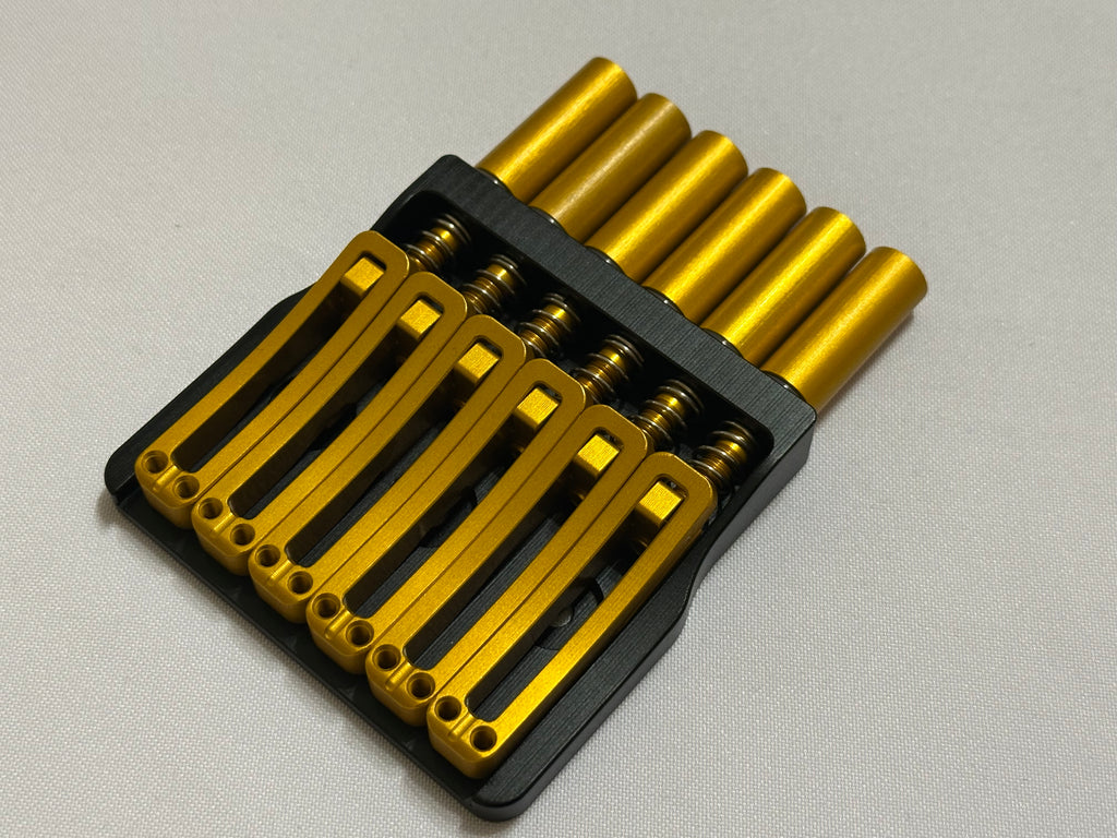 Rakhvari 6 String Hardtail Bridge - Black Baseplate / Gold Hardware