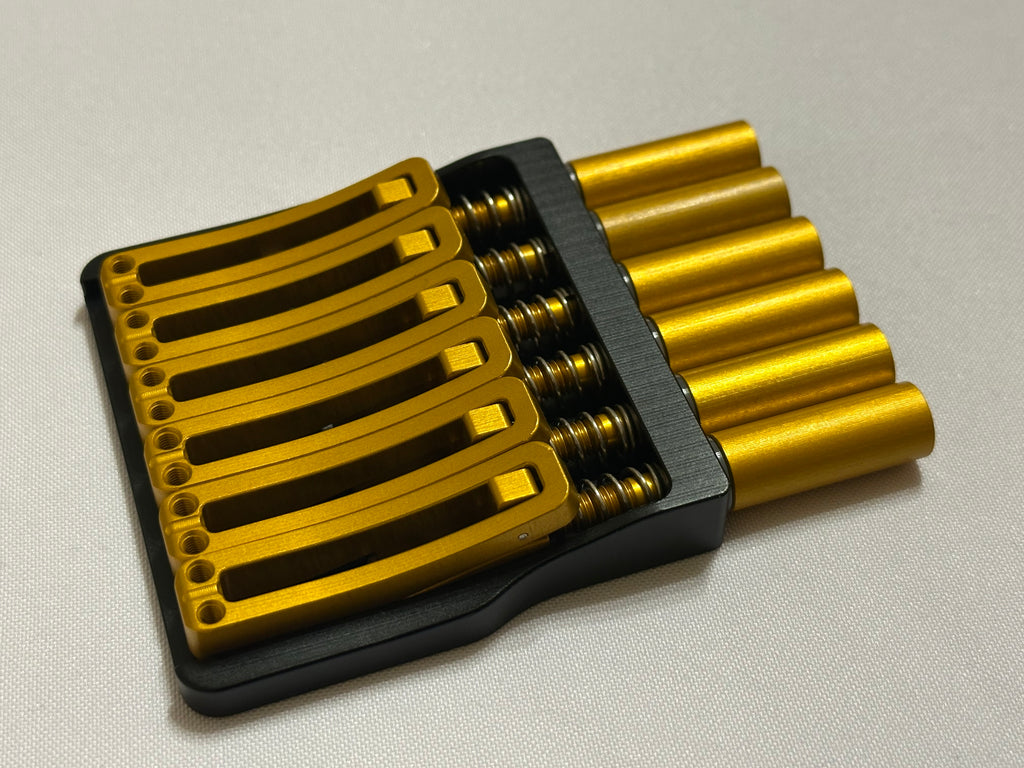 Rakhvari 6 String Hardtail Bridge - Black Baseplate / Gold Hardware