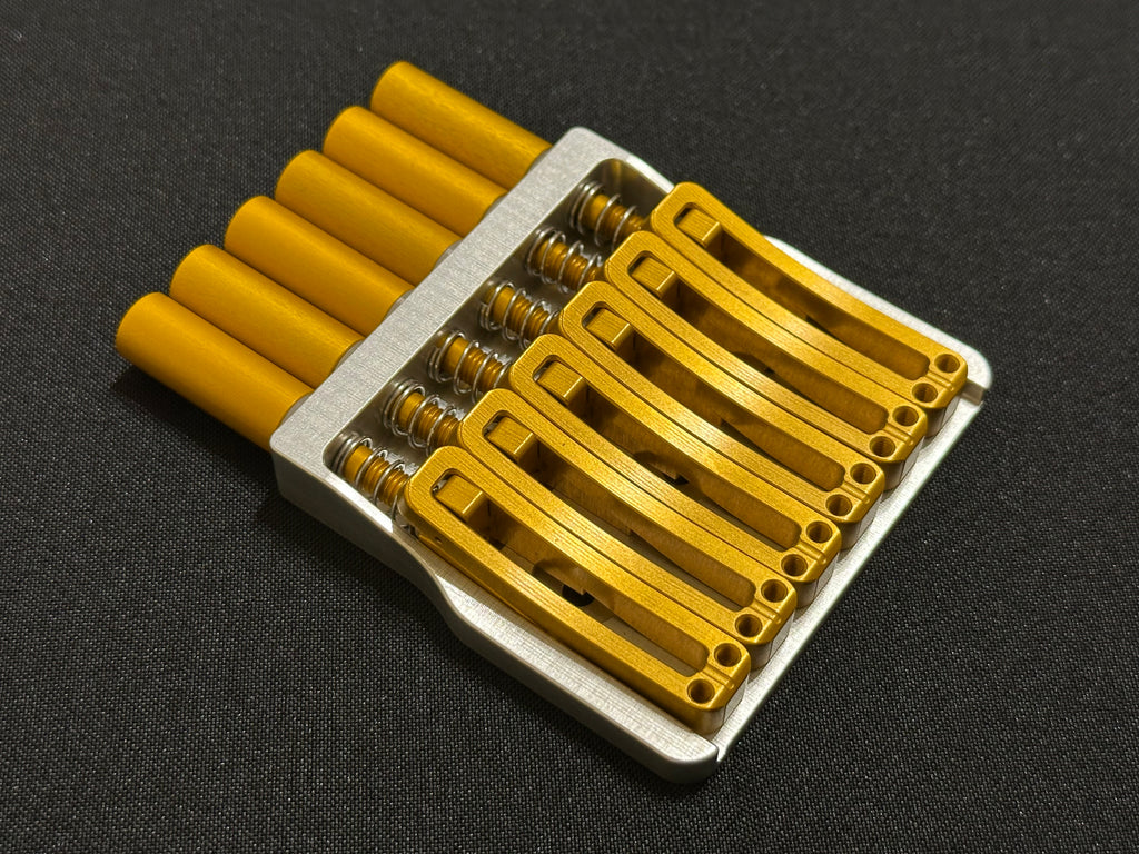 Rakhvari 6 String Hardtail Bridge - Silver Baseplate / Gold Hardware