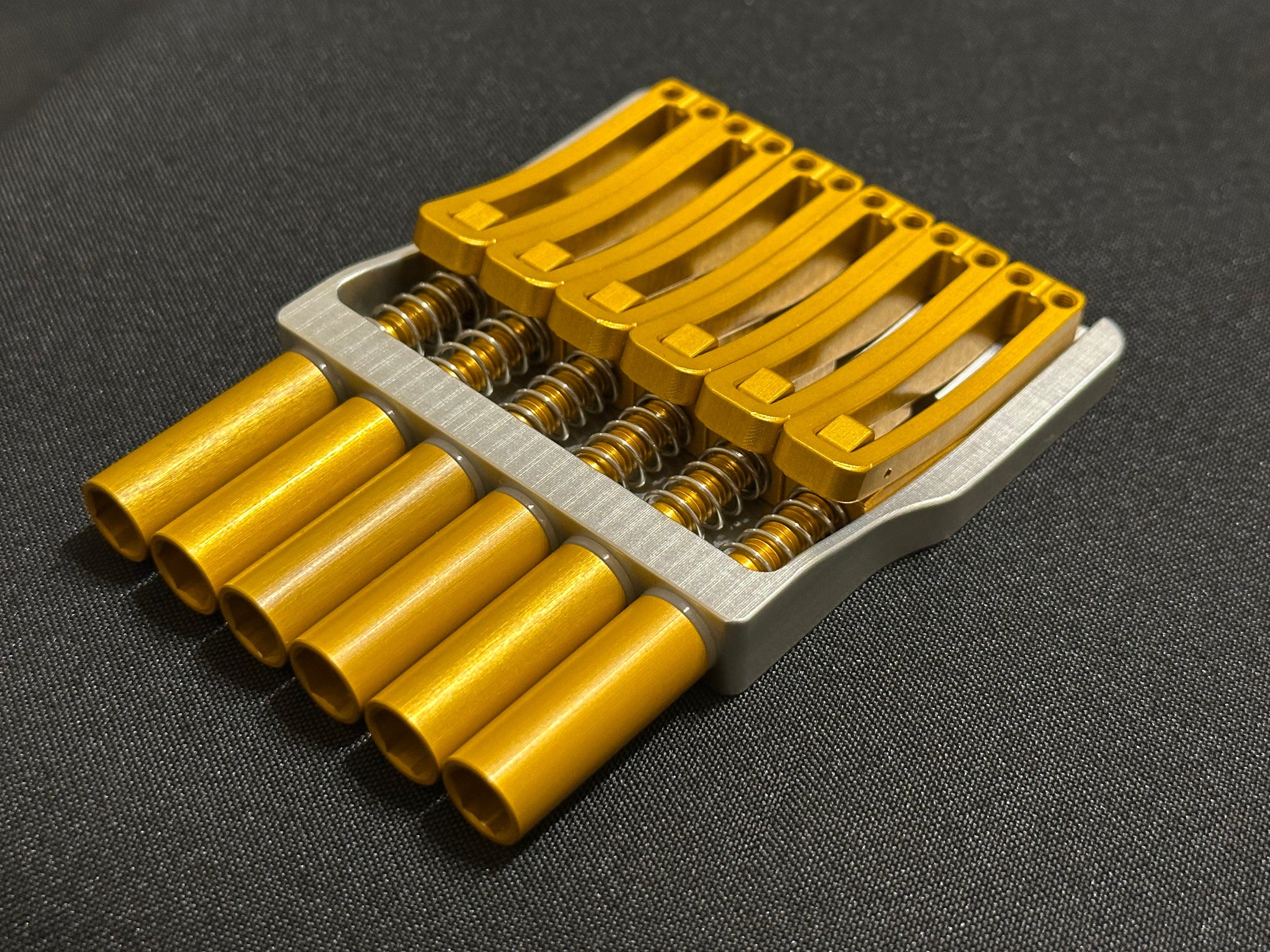 Rakhvari 6 String Hardtail Bridge - Silver Baseplate / Gold Hardware