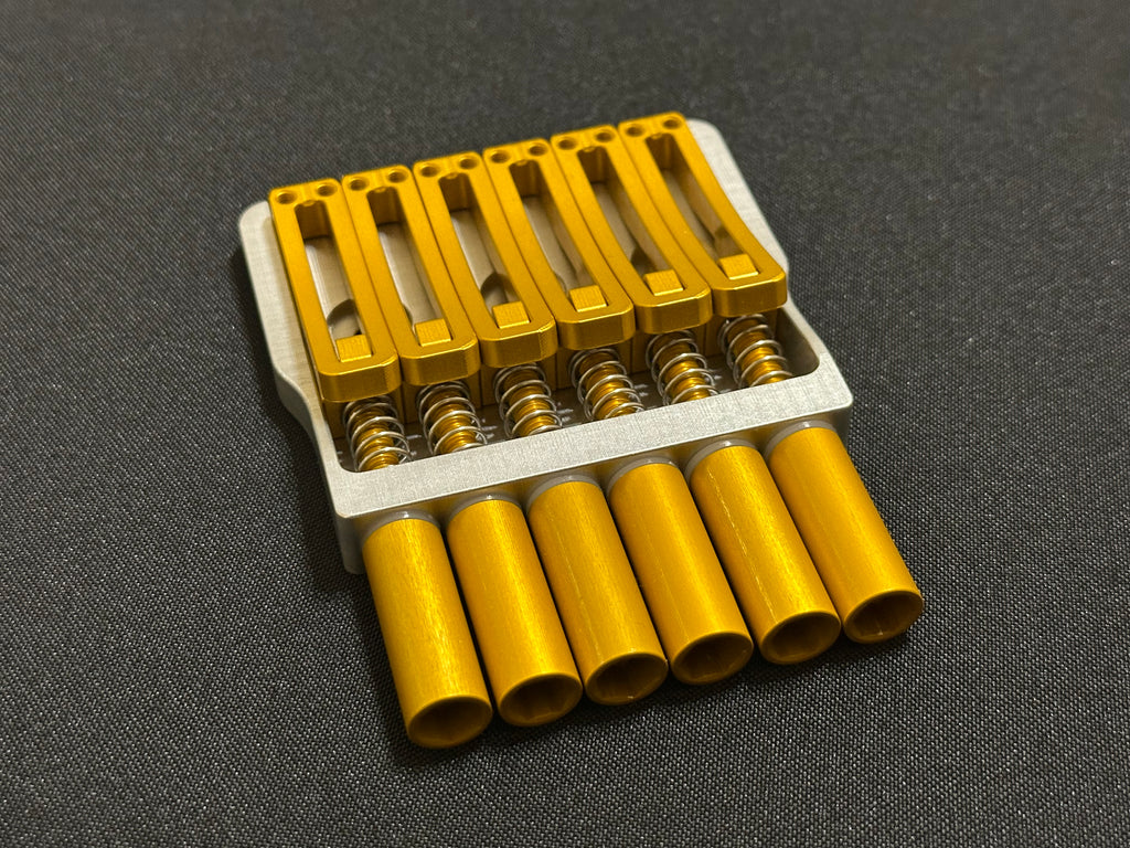 Rakhvari 6 String Hardtail Bridge - Silver Baseplate / Gold Hardware