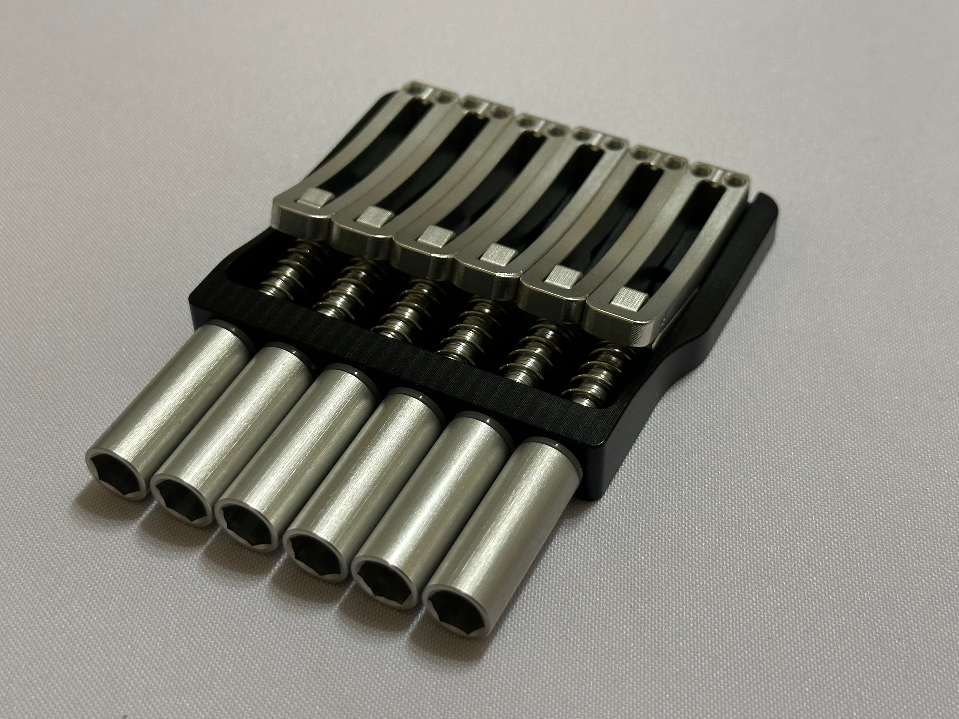 Rakhvari 6 String Hardtail Bridge - Black Baseplate / Silver Hardware