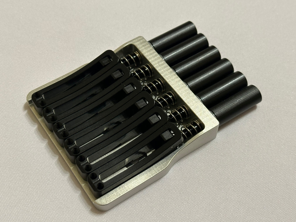 Rakhvari 6 String Hardtail Bridge - Silver Baseplate / Black Hardware