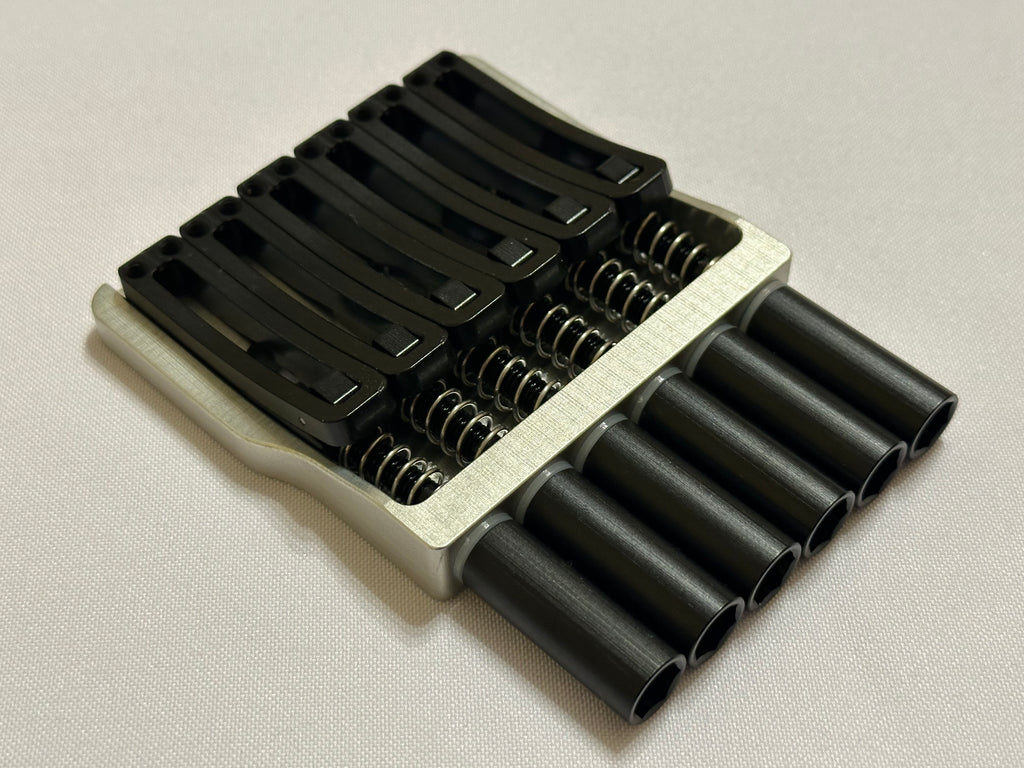 Rakhvari 6 String Hardtail Bridge - Silver Baseplate / Black Hardware