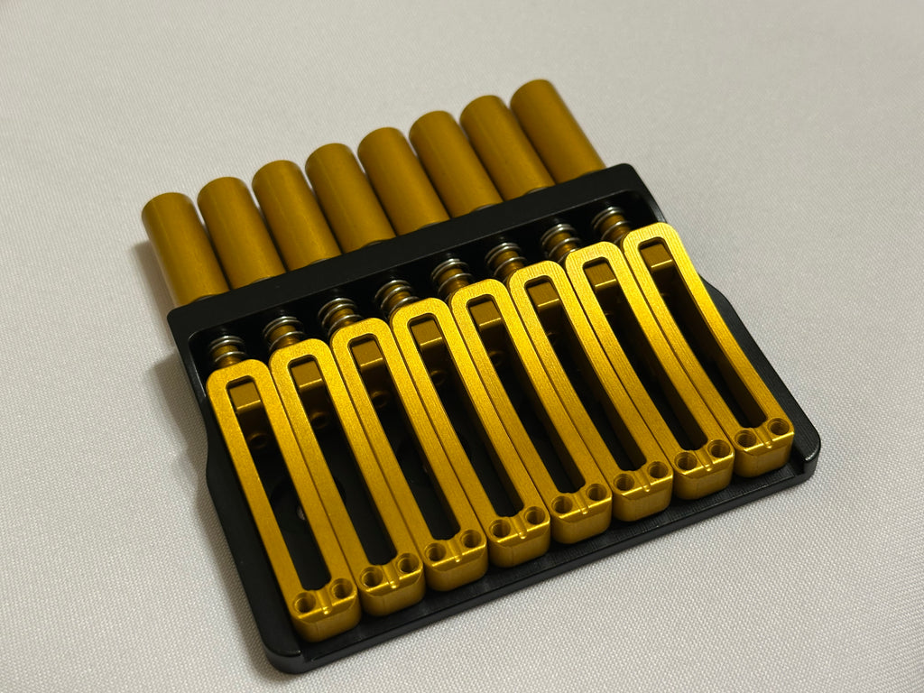 Rakhvari 8 String Hardtail Bridge - Black Baseplate / Gold Hardware