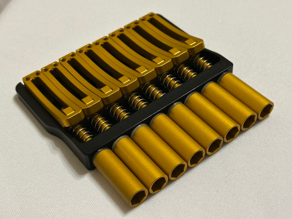 Rakhvari 8 String Hardtail Bridge - Black Baseplate / Gold Hardware