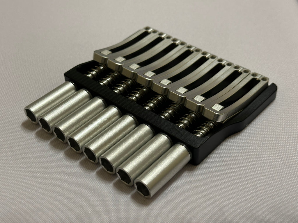 Rakhvari 8 String Hardtail Bridge - Black Baseplate / Silver Hardware