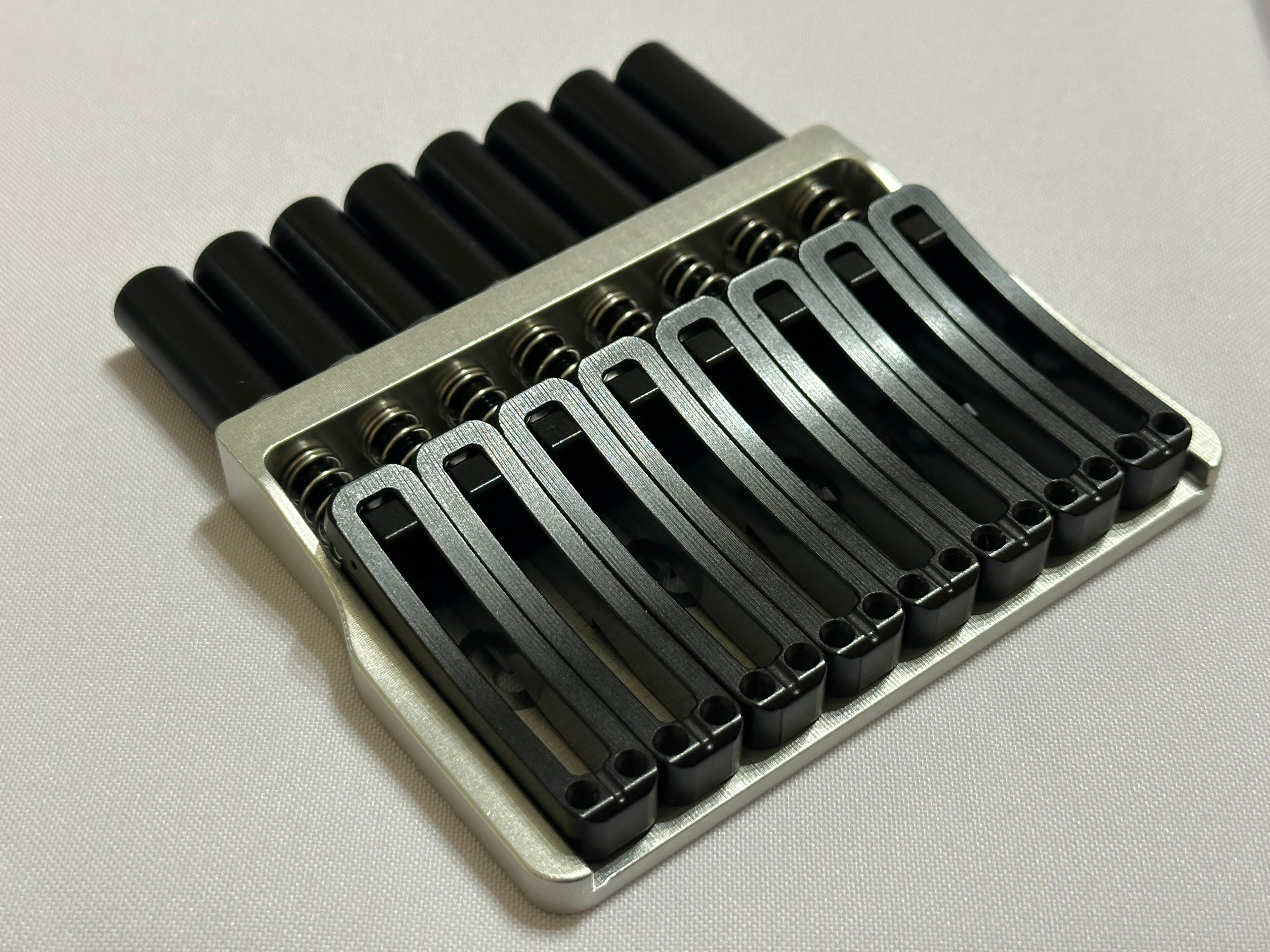 Rakhvari 8 String Hardtail Bridge - Silver Baseplate / Black Hardware