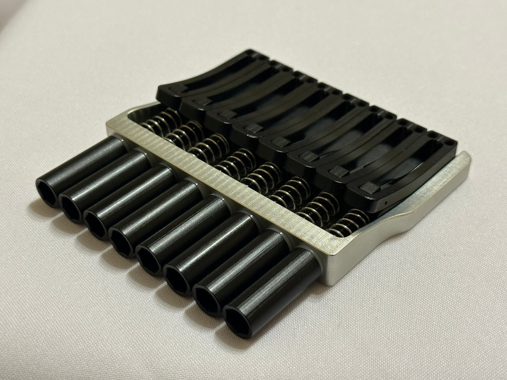 Rakhvari 8 String Hardtail Bridge - Silver Baseplate / Black Hardware