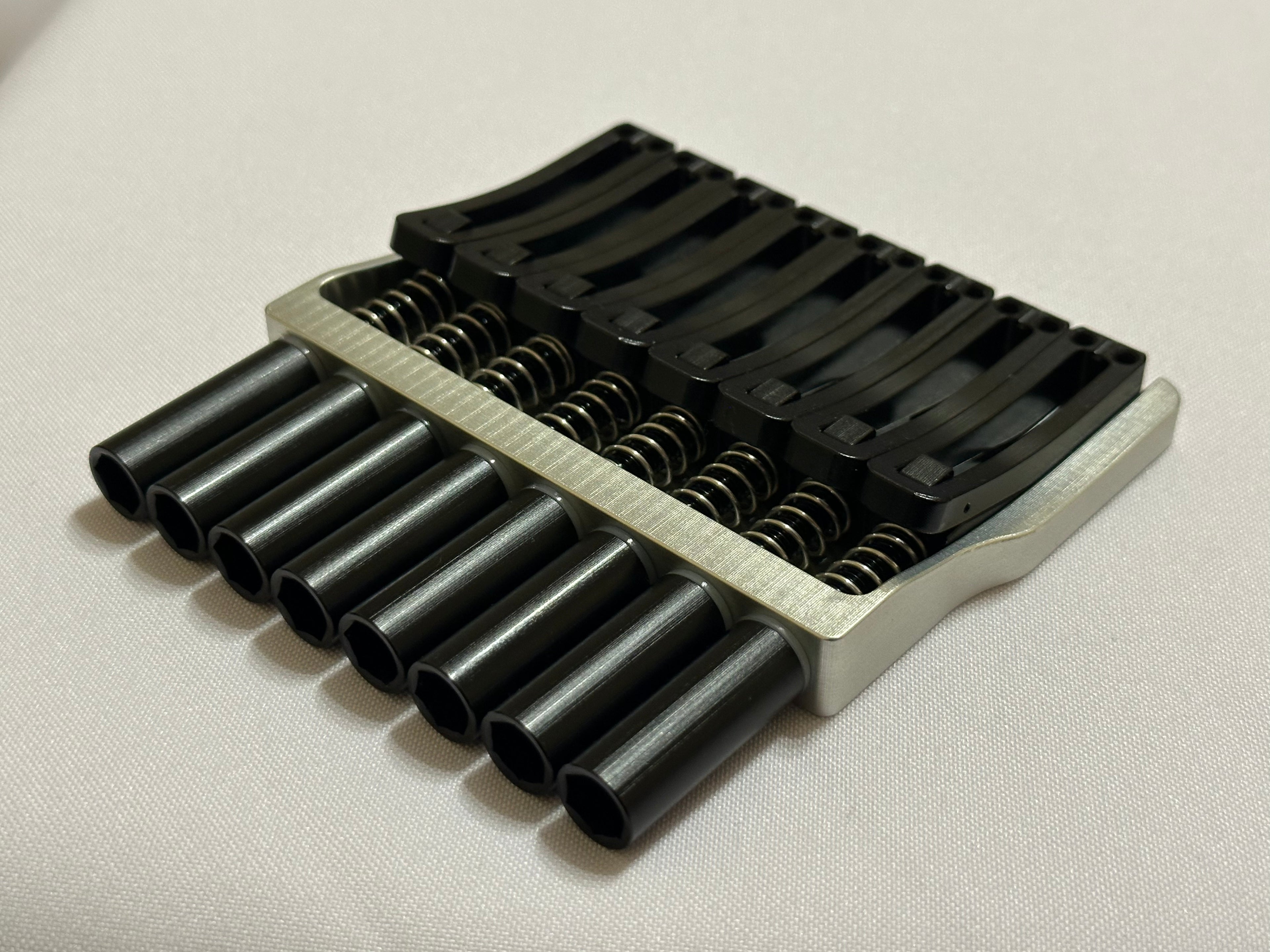 Rakhvari 8 String Hardtail Bridge - Silver Baseplate / Black Hardware