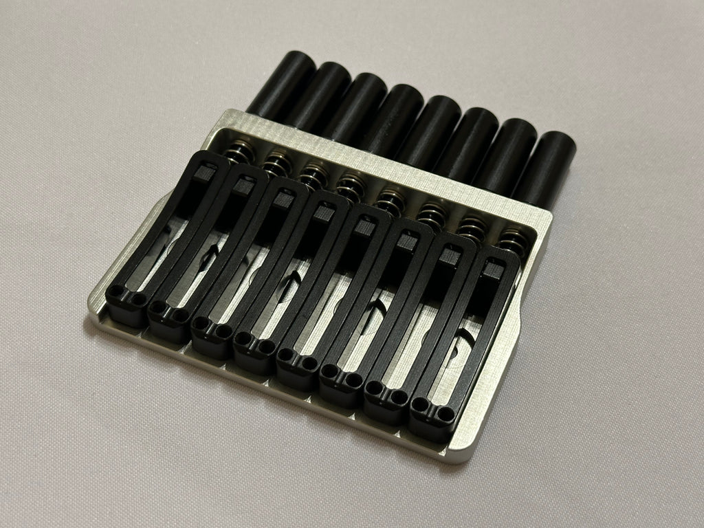 Rakhvari 8 String Hardtail Bridge - Silver Baseplate / Black Hardware