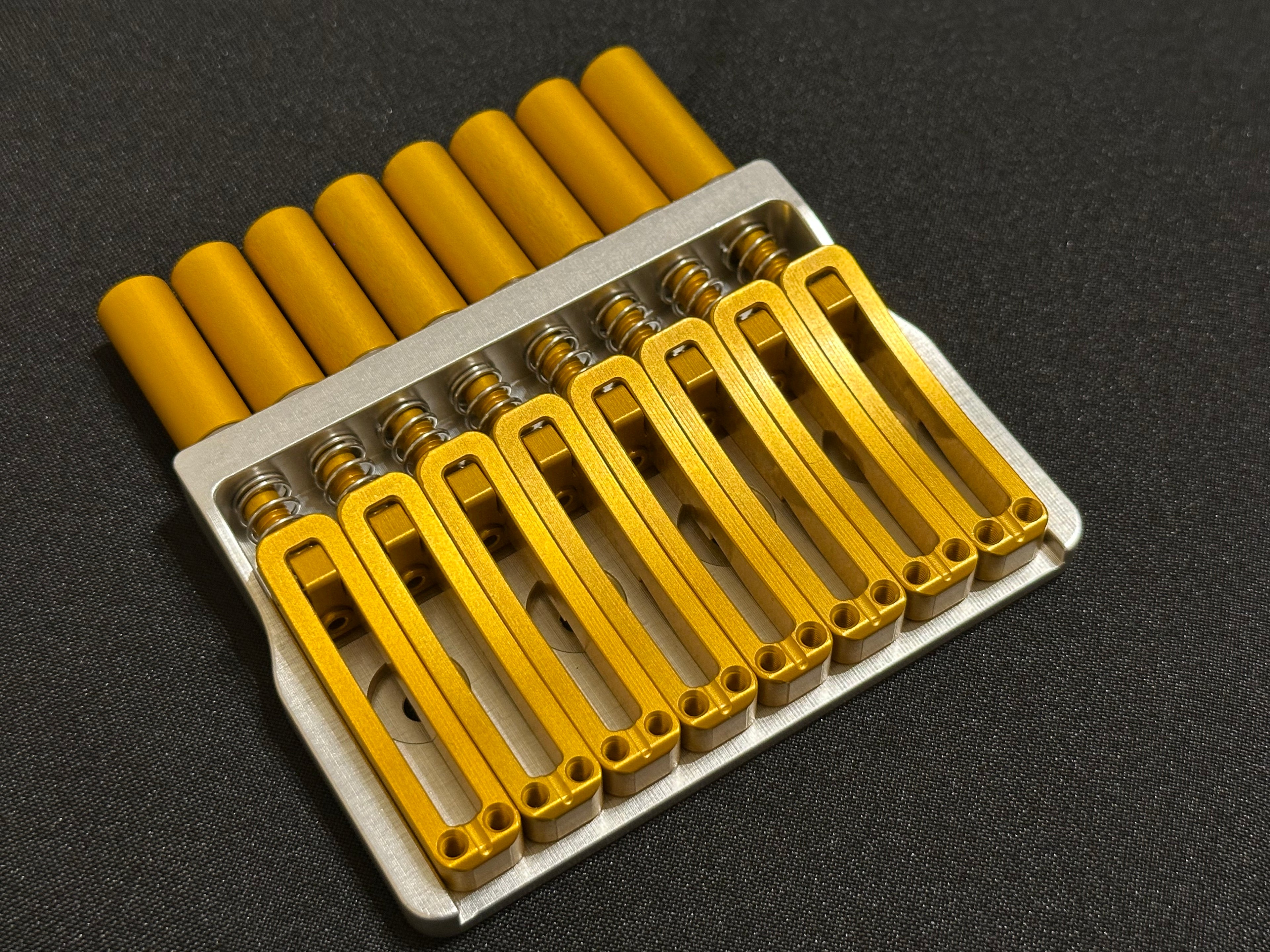 Rakhvari 8 String Hardtail Bridge - Silver Baseplate / Gold Hardware