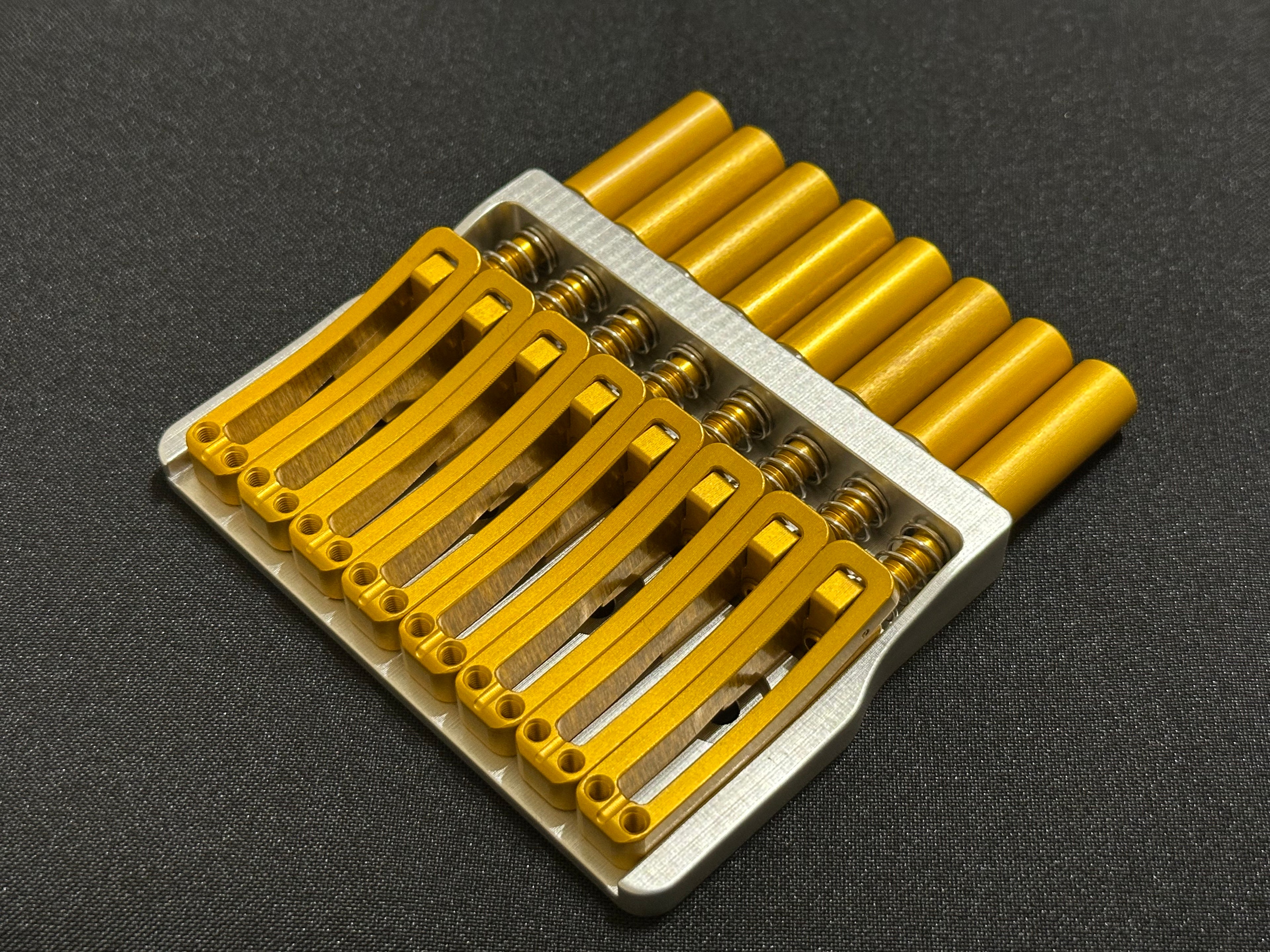 Rakhvari 8 String Hardtail Bridge - Silver Baseplate / Gold Hardware