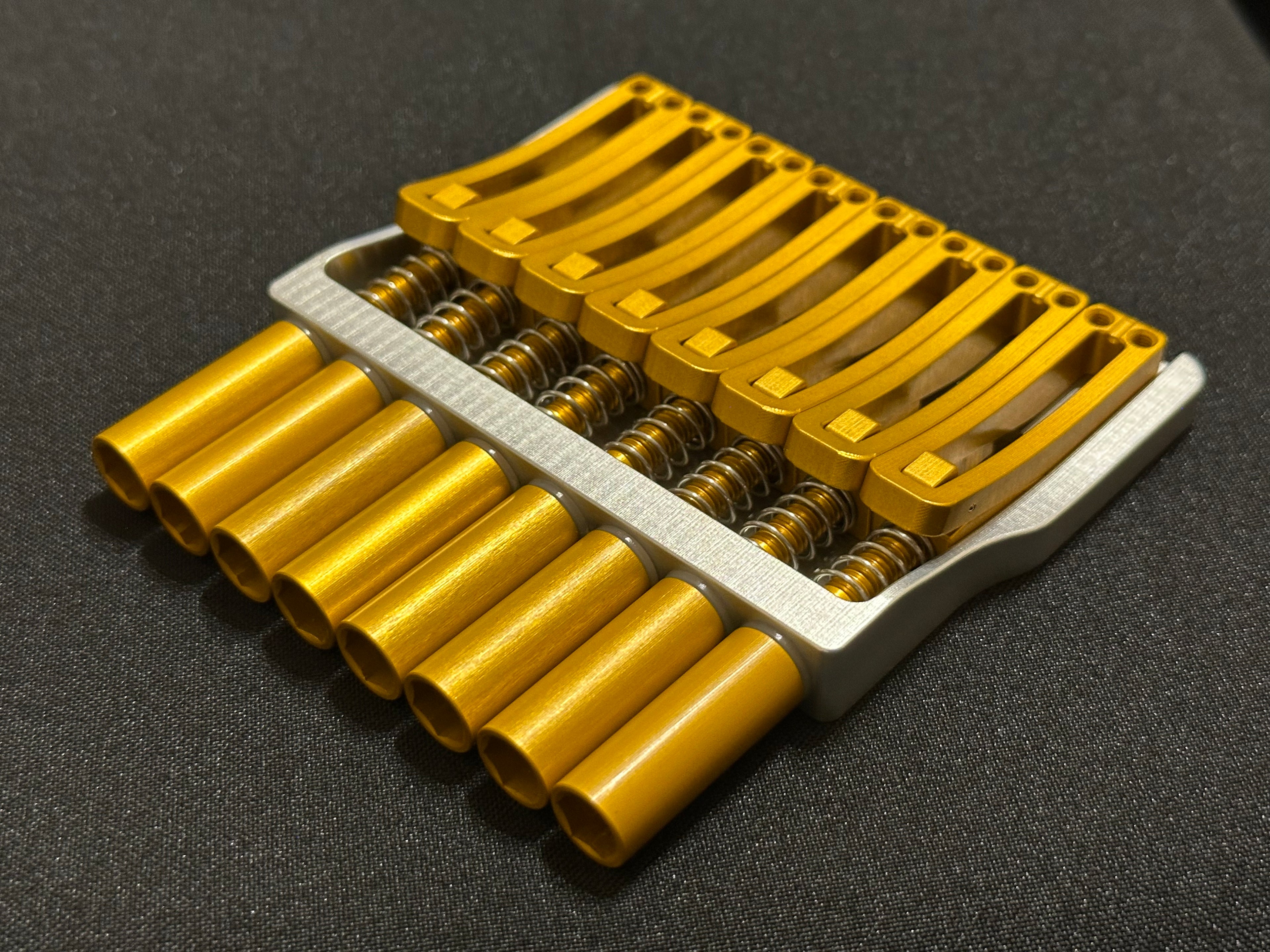 Rakhvari 8 String Hardtail Bridge - Silver Baseplate / Gold Hardware